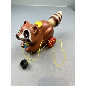 Vintage Fisher-Price Raccoon Pull Toy #172 Quaker Oats Co 1979 W/Original String